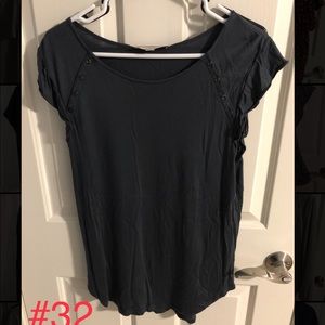 Loft navy buttons/ruffle sleeve shirt